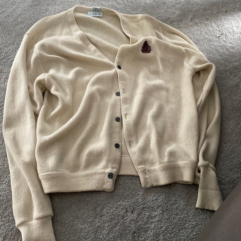 Izod large cardigan men’s sweater ivory vintage
